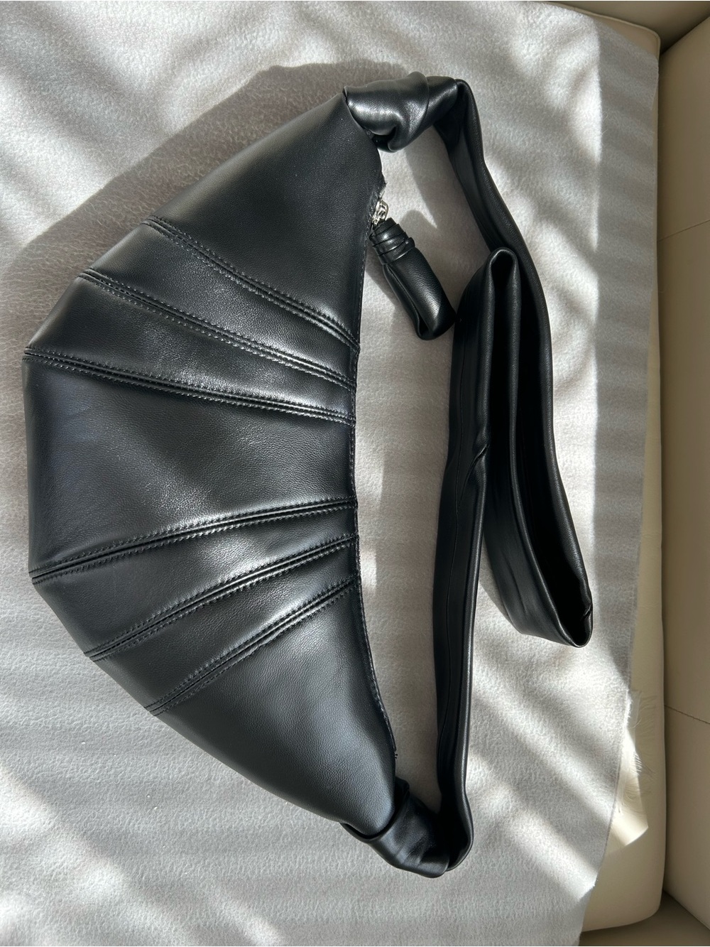Black Leather Crescent Crossbody Bag